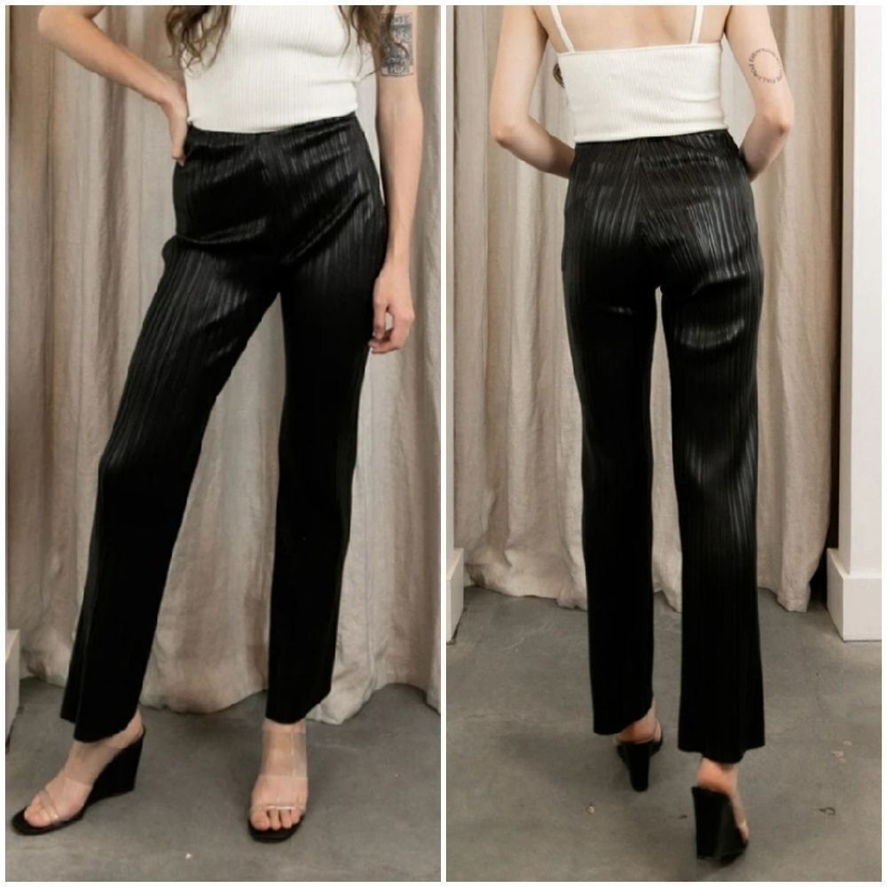 Nanushka Char black pleated Vegan leather straight leg trouser pants size small